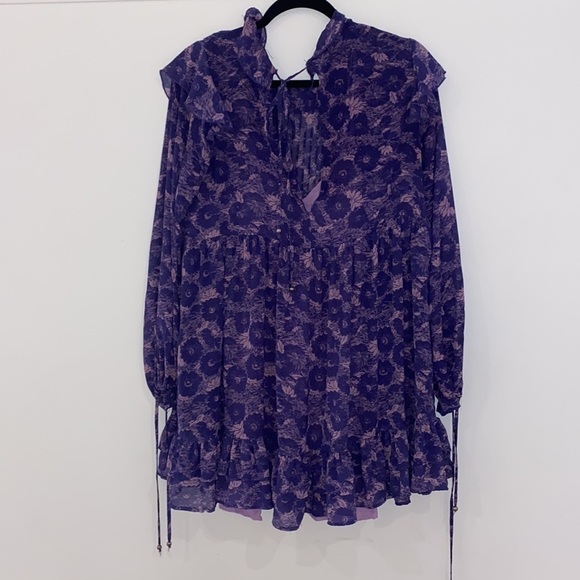 Free People Violet combo These Dreams ruffled dress long sleeves floral size S - Picture 9 of 16